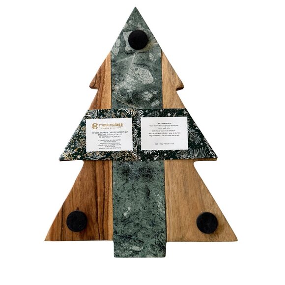 Masterclass Premium Cheese Board Marker Set Christmas Tree Design Wood Marble - Picture 5 of 11